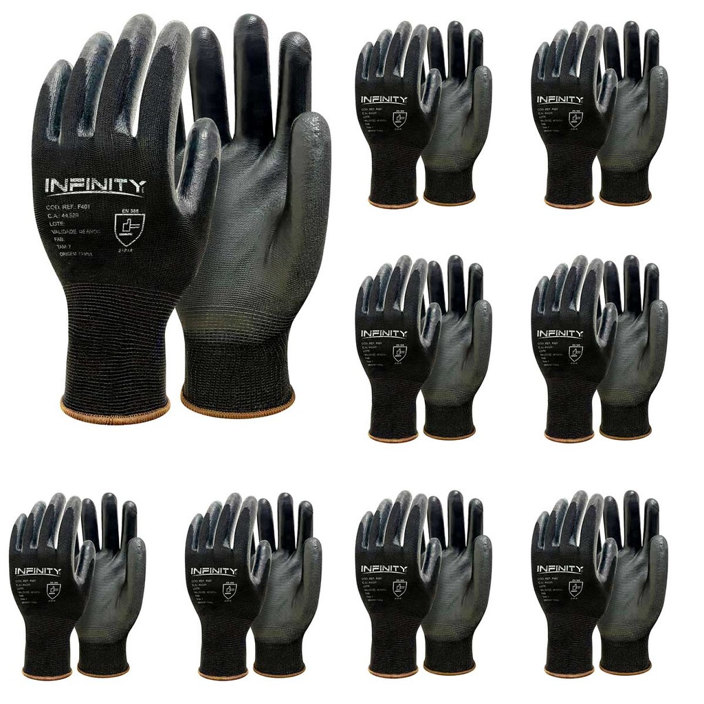 50 Pares Luva Pu Tatil Black Mecanico Serviços Gerais