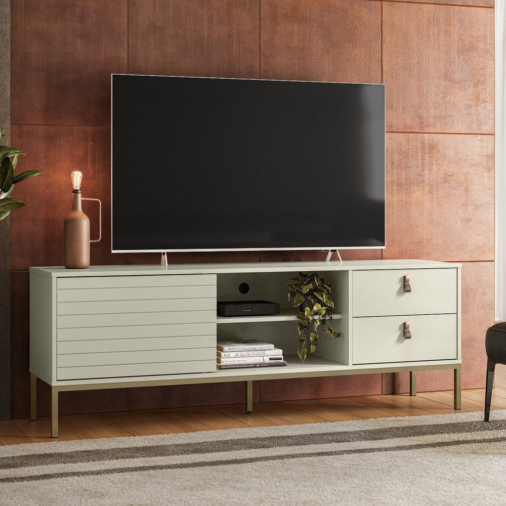 Rack para Tv até 65 Polegadas Industrial Dior Off White em Oferta na Shopee