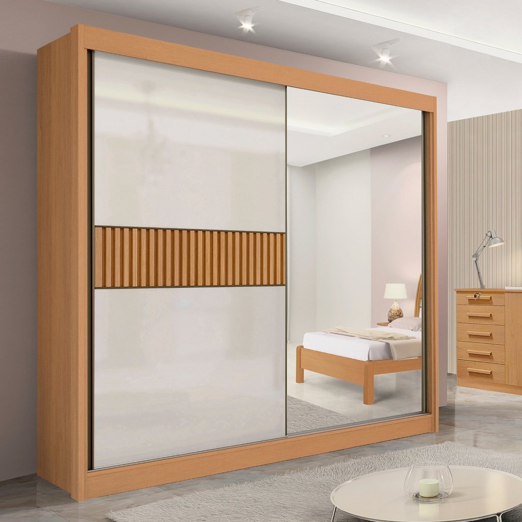 Guarda-roupa Casal 2 Portas 6 Gavetas 100% Mdf Coliseu Ripado Cinamomo/Off White em Oferta na Shopee