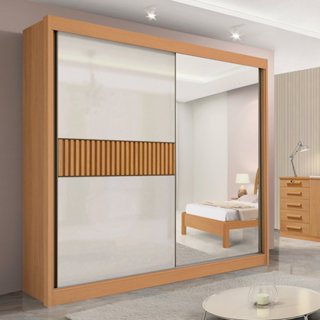 Guarda-roupa Casal 2 Portas 6 Gavetas 100% Mdf Coliseu Ripado Cinamomo/Off White em Oferta na Shopee