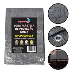 Lona Importway 3 m x 5 m Cinza 300 micras Impermeável Multiuso Para Piscinas Camping Quintais e Caminhões