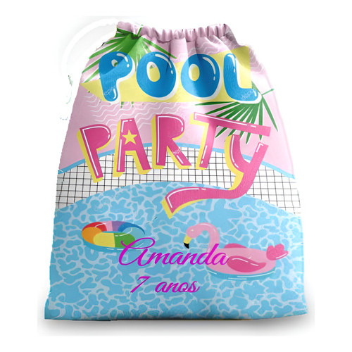 10 sacolinhas personalizada tecido POOL PARTY   para lembrancinhas de festa de aniversario 30cmx20cm