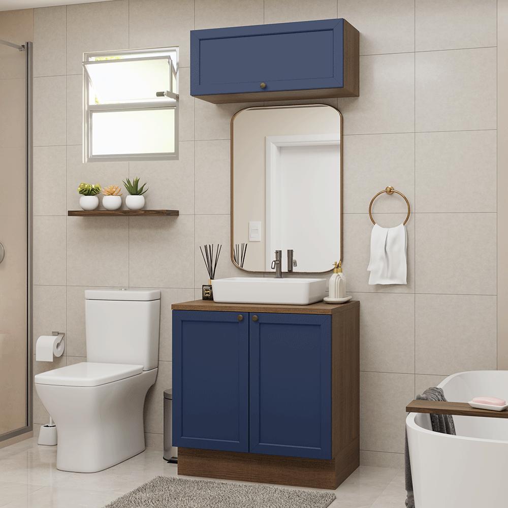 Conjunto Gabinete para Banheiro 80cm 3 Portas Rustic/Azul Vik Madesa 02