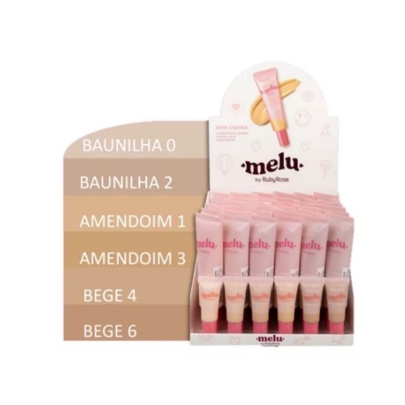 Box C/36 Pcs Makeup Base Líquida Melu By Ruby Rose HB-8055