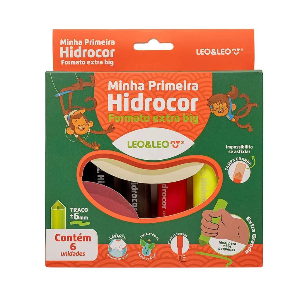 Minha Primeira Hidrocor Extra Big - Caixa com 6 Canetas Leo&Leo Leonora - 10607 em Oferta na Shopee
