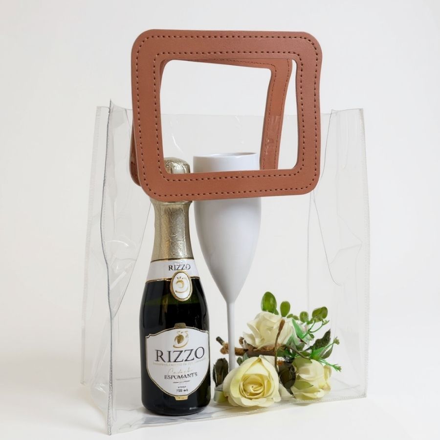 Sacola Transparente PVC com Alça Retangular Couro Rosa - 16,4x14,2x7,3cm - 10 unidades - 10 unidades - Cromus - Rizzo em Oferta na Shopee