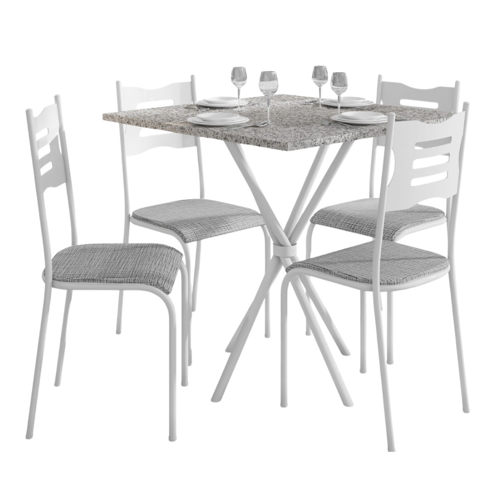 Conjunto de Mesa com 4 Cadeiras Diamante Reta Tampo MDF 15mm Fibra