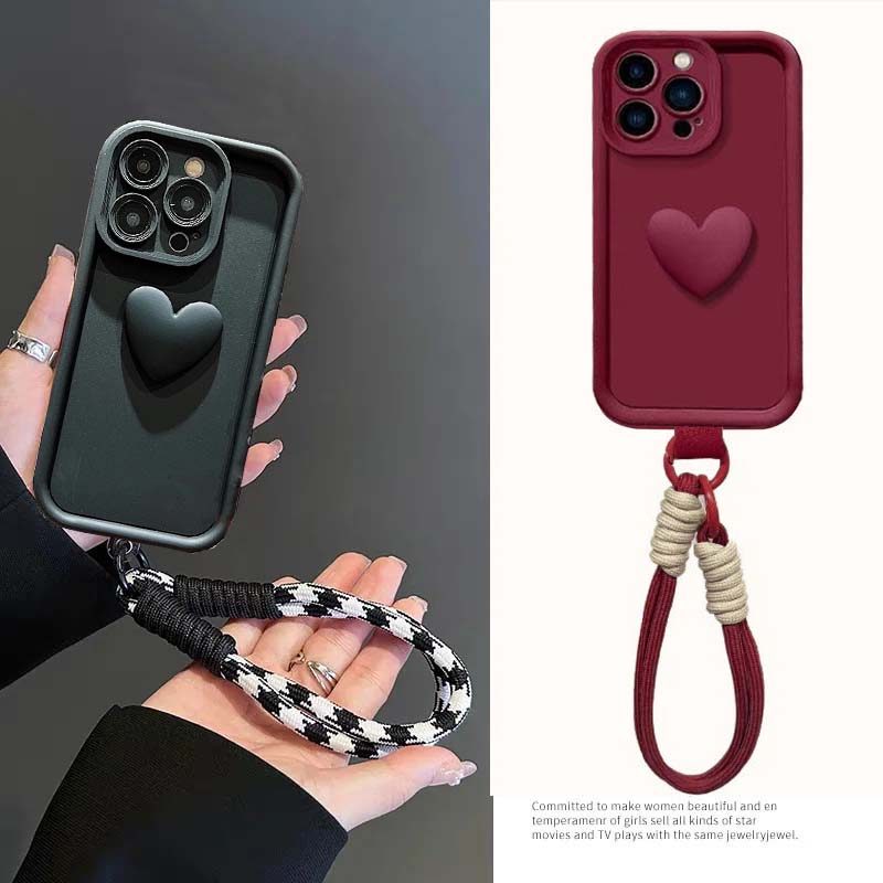 Capa De Telefone 3D Love Heart Para Motorola Moto G85 G86 G56 G24 G35 G14 G52 G84 G05 G34 G75 GPlay 2025 Com Alça De Pul
