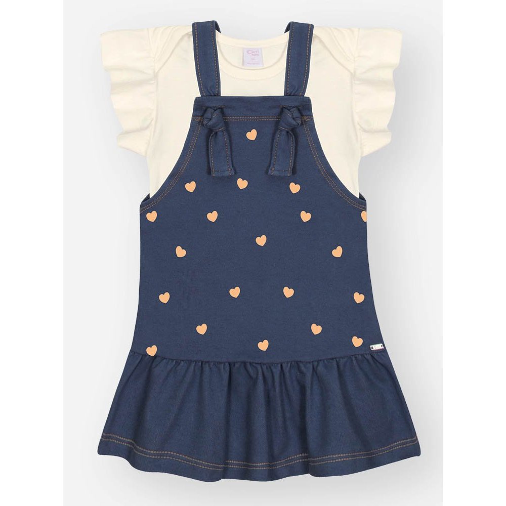 Salopete Jeans Moleccoton e Body Branco Baby Cinti