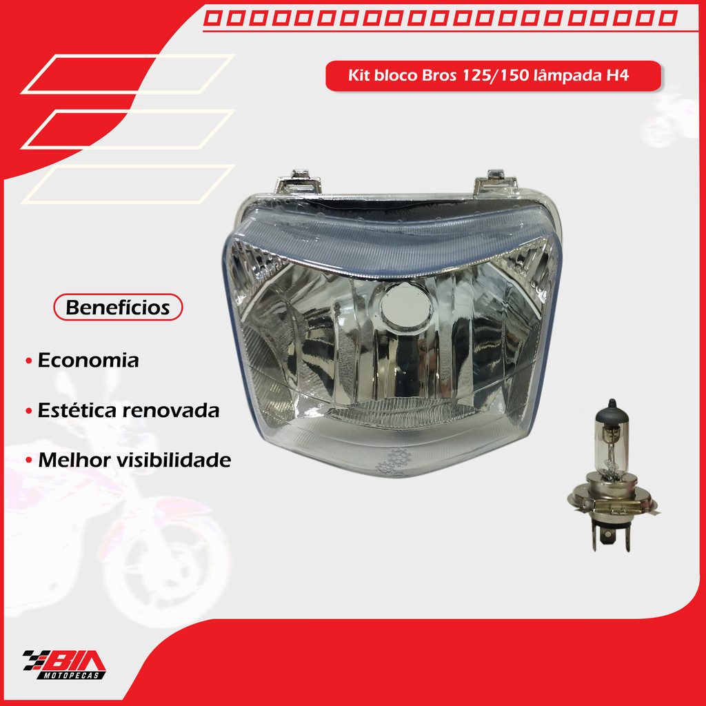 Farol Acrilico H4 Lâmpada Halógena Pop 100 2007 a 2015 Bros 150 2009 a 2013 Bros 125 2013 2014 — imagem 2 de 2