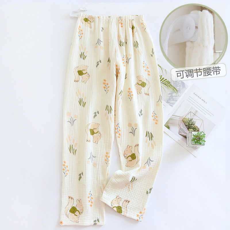 Xiyue novo estilo verão puro algodão gaze confinamento mulheres grávidas calças de pijama primavera outono ajustável não