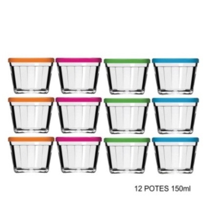 kit 12 Potes Para Armazenamento Tigela de Vidro Americano Cores Sortidas 150ml nadir Figueiredo