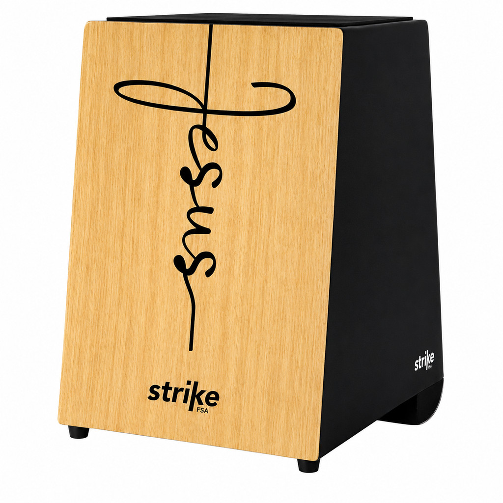 Cajon FSA Strike Jesus Cross SK5073 Eletroacústico Captação P10 Tampo Samaúma Or