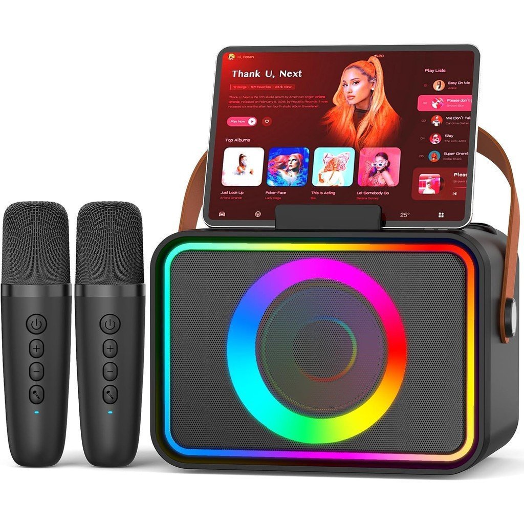 Adequado para adultos e crianças, gravador de karaokê, vem com dois microfones, alto-falante Bluetooth portátil NJVN.