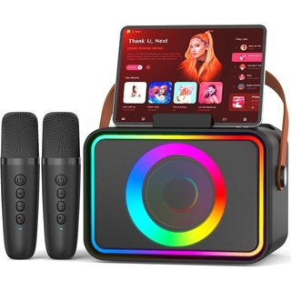Adequado para adultos e crianças, gravador de karaokê, vem com dois microfones, alto-falante Bluetooth portátil NJVN.