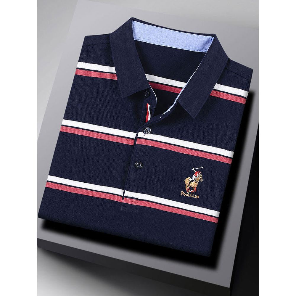 Primavera outono masculino vermelho listrado Paul manga comprida lapela camiseta moda Casual camisa POLO Bottoming colar