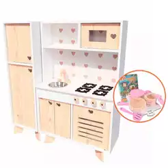 Cozinha Infantil Com Geladeira Petit e Panelinha Pinus Kit Livro Educativo