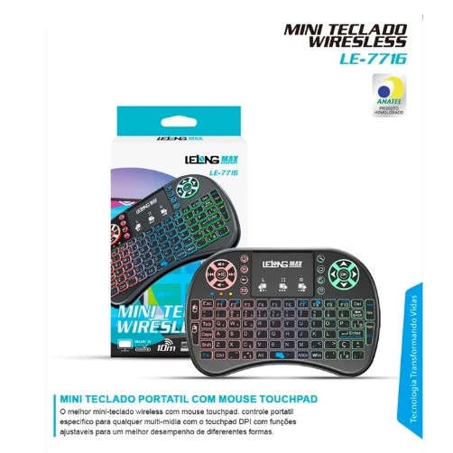 Mini Teclado Wireless Com Led Controle Sem Fio Para Smart Tv/Pc