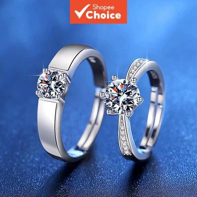 Anel de casal de diamante de seis garras clássico, um par de anéis de noivado unissex, anel de diamante simulado de