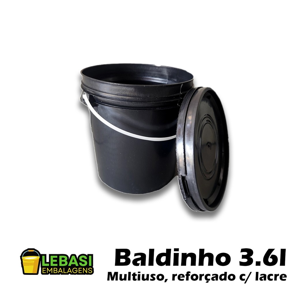 Balde Plástico 3,6L Preto com Tampa e Lacre – Multiuso Limpeza, Ração e Utilidades