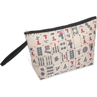 TIESOME ﻿ Bolsa de Cosméticos com Tema de Mahjong, Bolsa de Maquiagem de Poliéster com Zíper, Presentes de Mahjong para 