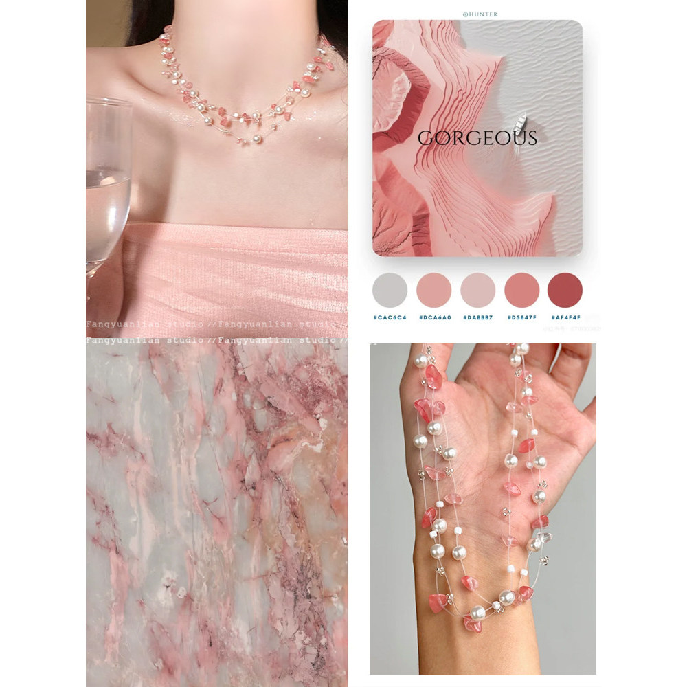 colar aço inoxidável colar femenino Rosa verão suave cristal pérola colar feminino High-End coreano colar nicho doce e