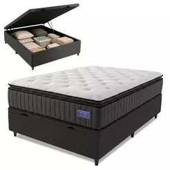 Cama Box Baú Casal Colchão Ortopédico Titã Molas Ensacadas Pillow Top 138x188x75cm Hip Sleep