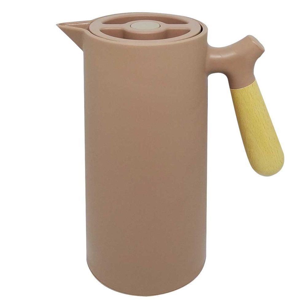 GARRAFA DE CAFÉ TÉRMICA NÓRDICA DE PLÁSTICO C/ CABO MADEIRA COR NUDE 1 LITRO