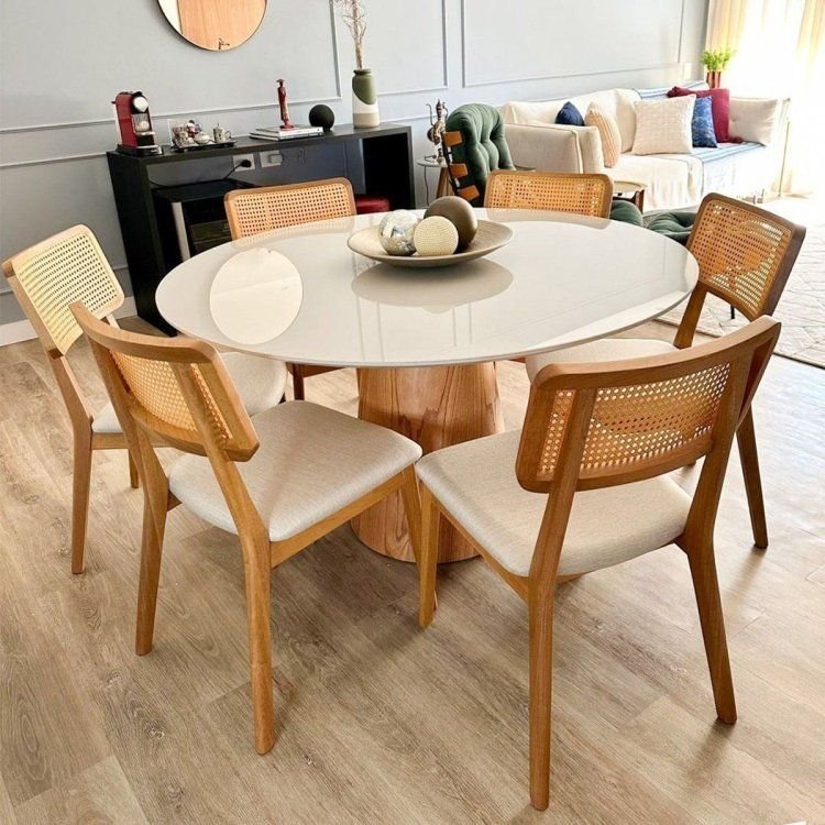 Mesa de Jantar Araçá Tampo em MDF com Vidro e Base em Madeira Branco/Off-White 100 · foto 2