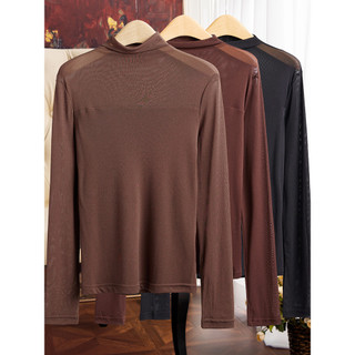 Luz de luxo Design simples costura gaze transparente meia gola alta camisa de fundo feminina 2025 primavera outono elást