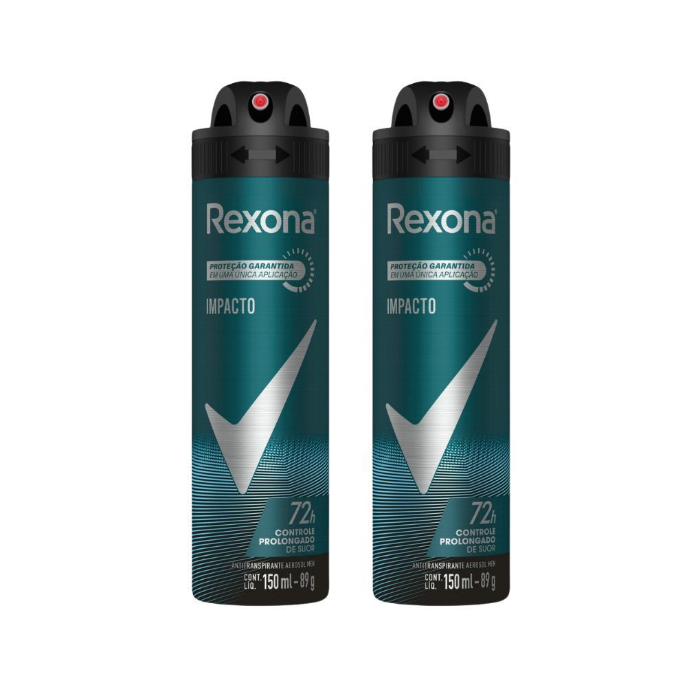 Kit 2 Desodorante Antitranspirante Aerosol Masculino Rexona Impacto 72 horas 150ml