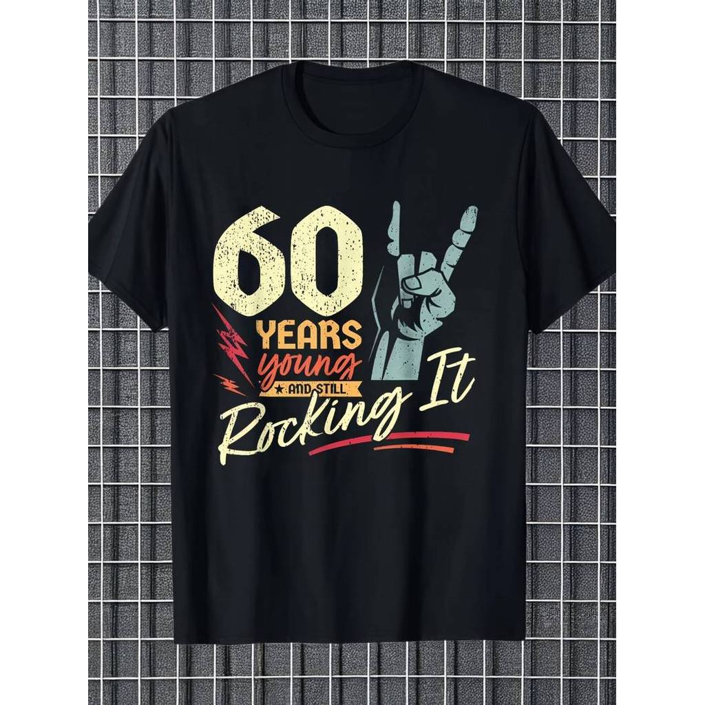 Camiseta Masculina Tema Rock Estampa Wild Crazy 60 Anos Confortável Versátil Divertida Casual