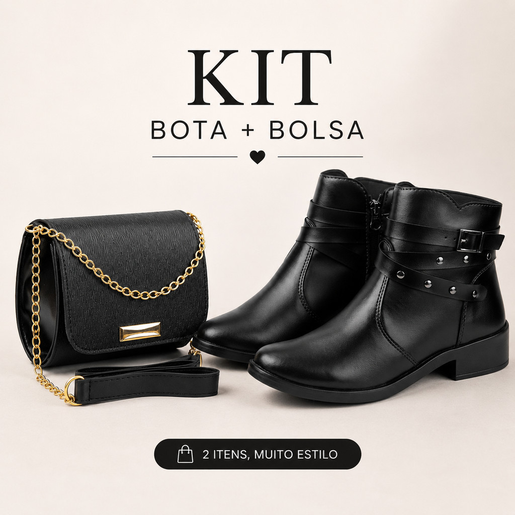 Bota Feminina Coturno Cano Curto Estilosa Dia a dia + Bolsa Baladinha