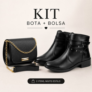 Bota Feminina Coturno Cano Curto Estilosa Dia a dia + Bolsa Baladinha
