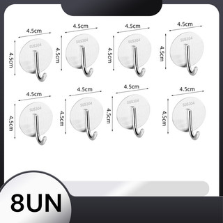 Ganchos Adesivos Inox 304 Escovado Kit 8/5/3/1 Unidades Quadrado