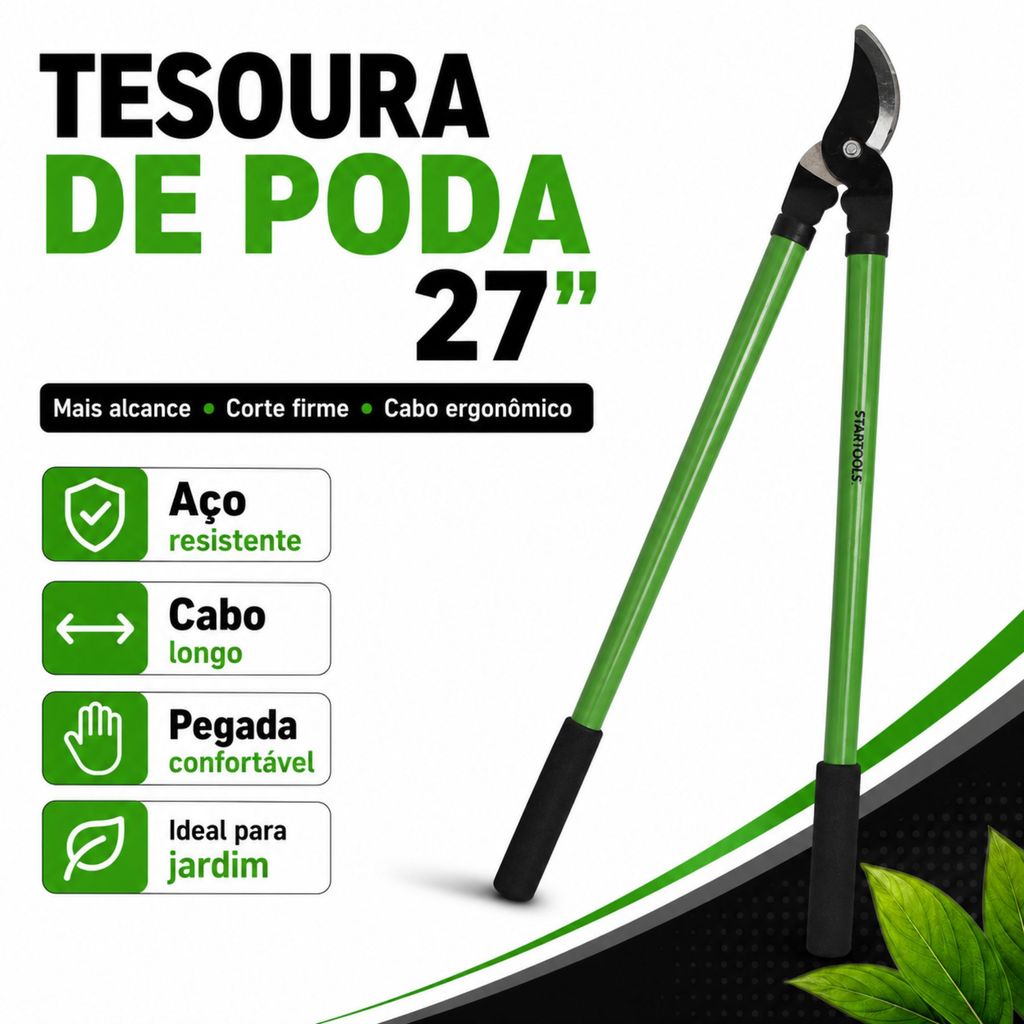 Tesoura Poda Jardim Cabo Longo Aço Corte Preciso Galhos Profissional Resistente