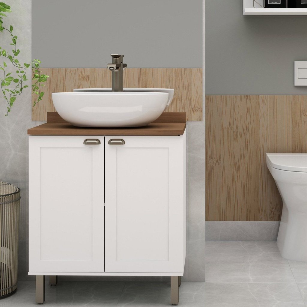 Gabinete para Banheiro 2 Portas Provençais Branco Branco