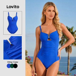 Lovito Férias Maiô Feminino Praia com Decote de Metal em V LNL42135