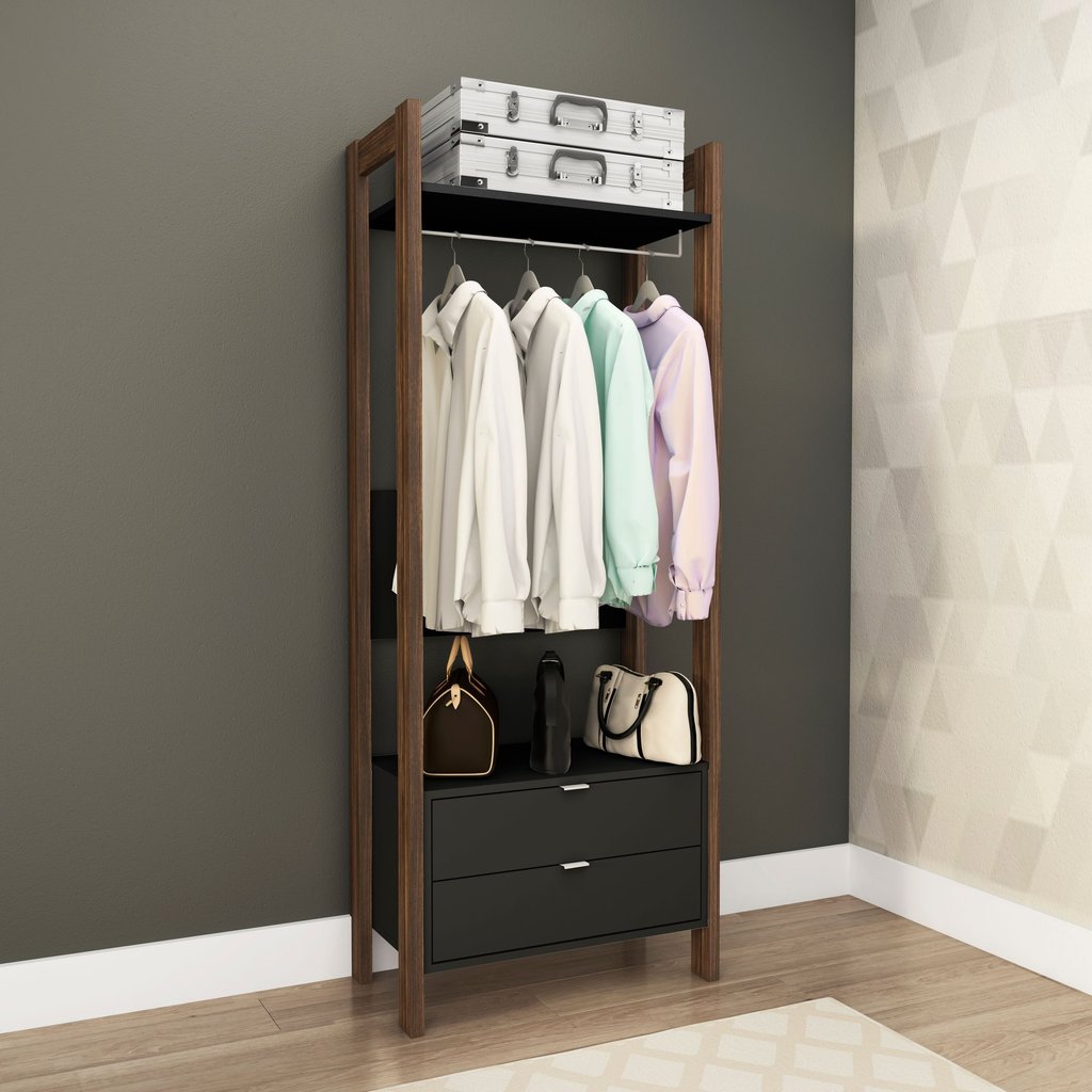 Closet Modulado com Arara e 2 Gavetas Preto