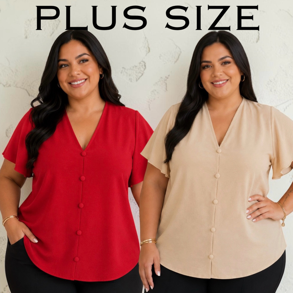 Blusa Plus Size GG G1 G2 G3 Estilo Camisa Botões Cobertos Tecido Duna Feminina