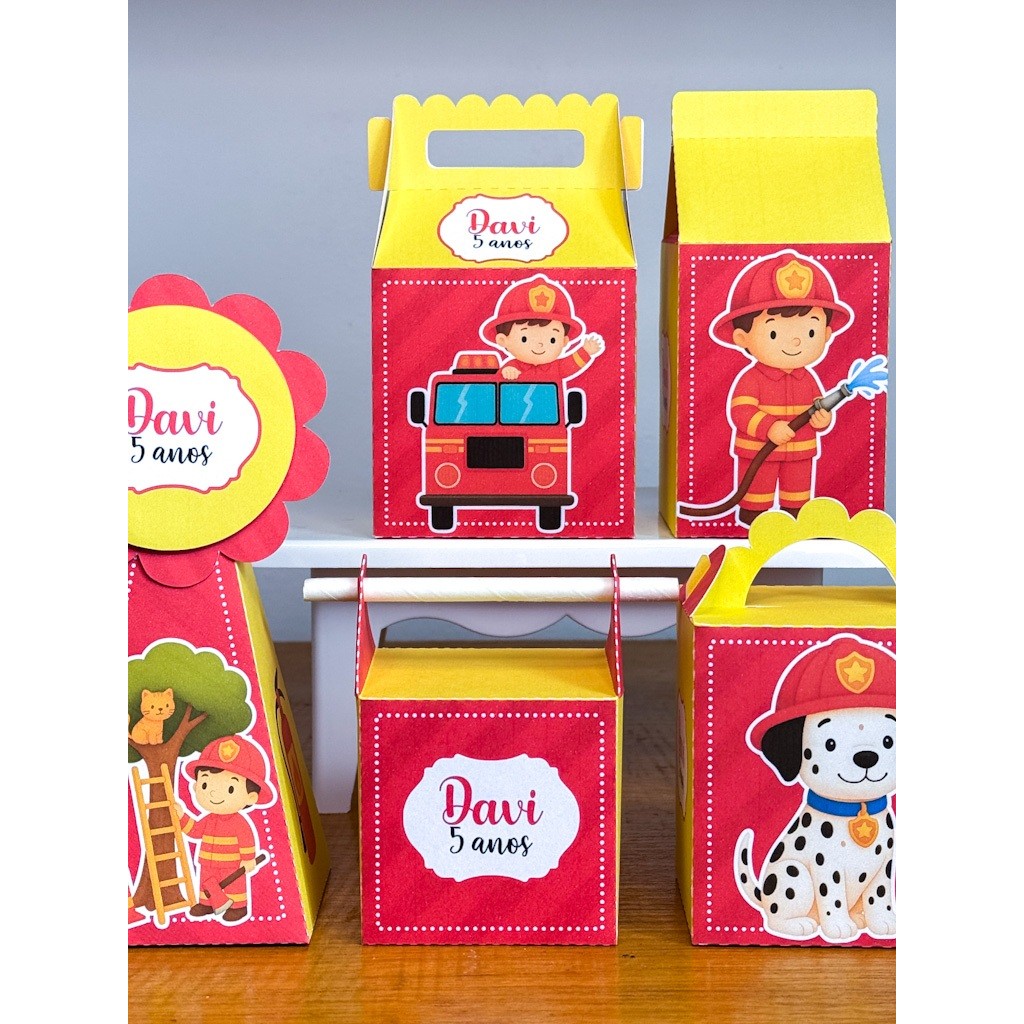 Kit Caixinhas Personalizadas BOMBEIROS MENINOS para Decoração de Festa e Aniversário