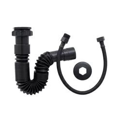 Kit Sifão Sanfonado Universal Preto E Engate Flexível Black 40cm Para Pia Cuba Lavatório Banheiro