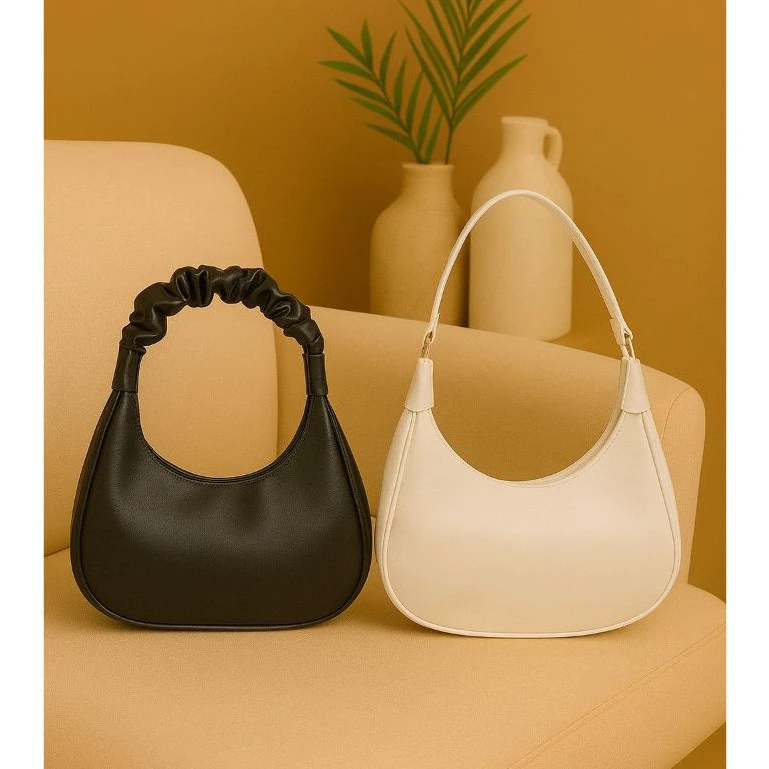 Kit 2 Bolsa Feminina Meia Lua e Meia Lua de Franja de Ombro Pequena Lisa de qualidade Envio — imagem 1