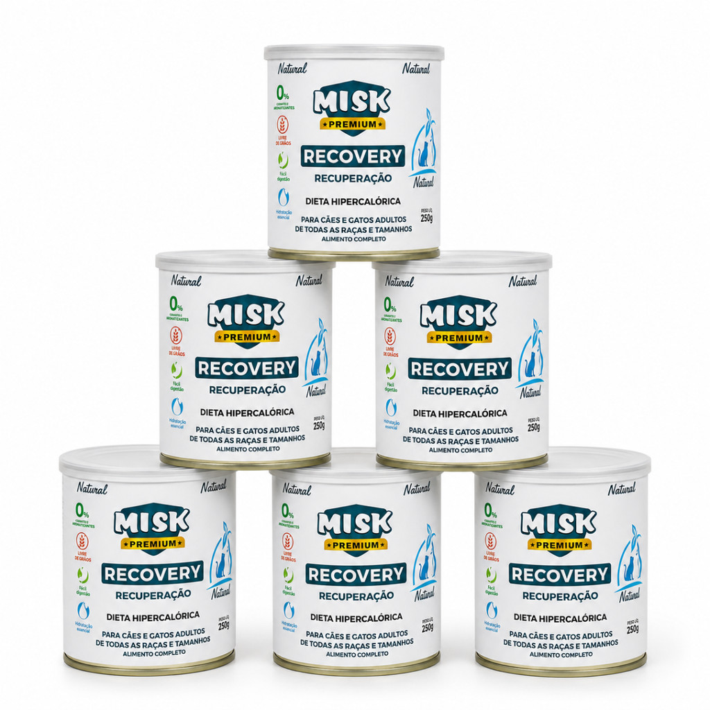 6 Ração Úmida Misk Recovery Hipercalórica Natural para Cachorro Cães Gatos Pasta Recuperação Kit