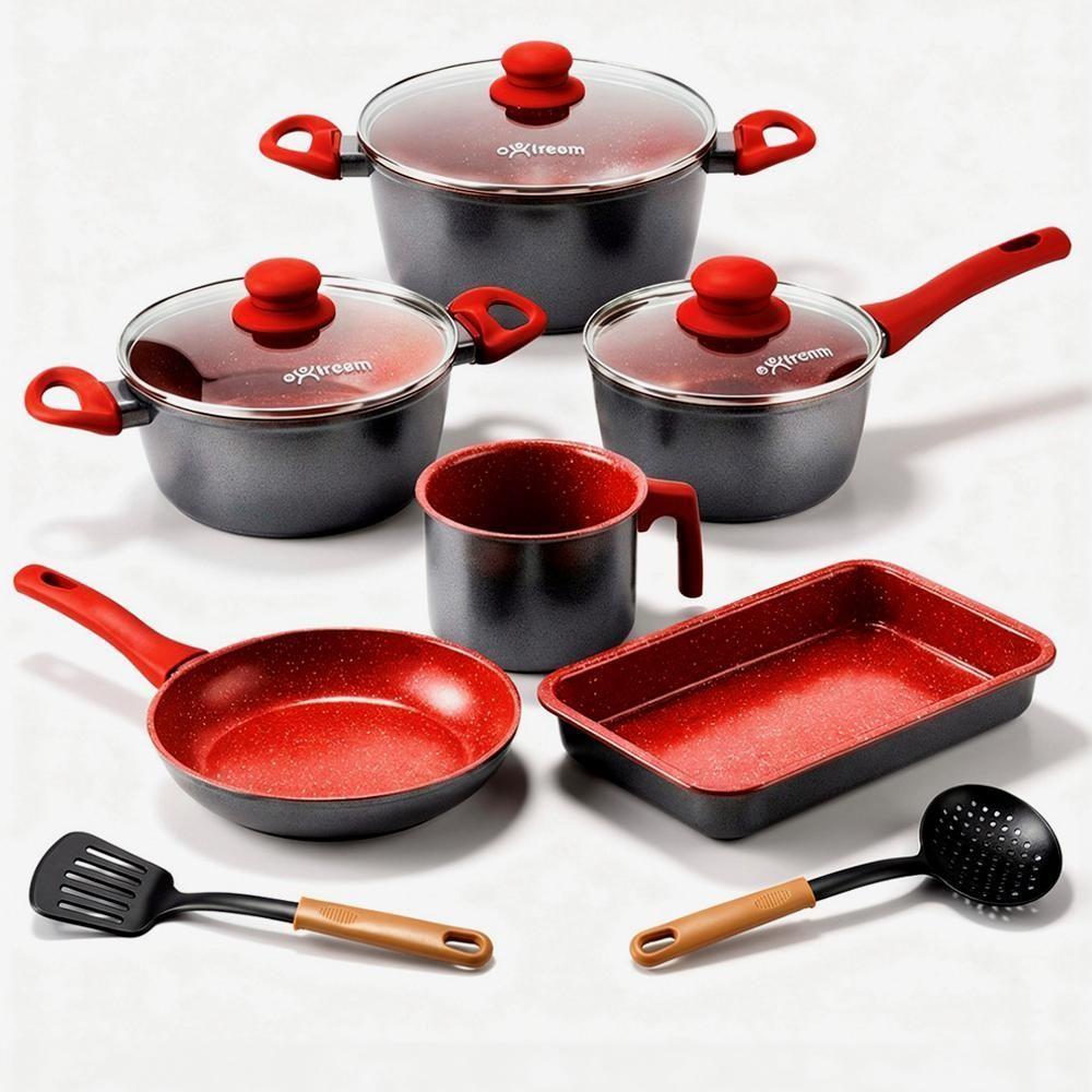 Jogo de Panelas Extream Hakone Gray 8 Peças Alumínio Revestimento Cerâmico Antiaderente g Light 51CM