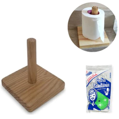 Suporte Porta Papel Higiênico Madeira Simples+ pedra sanitária Banheiro Suite Vaso Sanitario Pia Casa