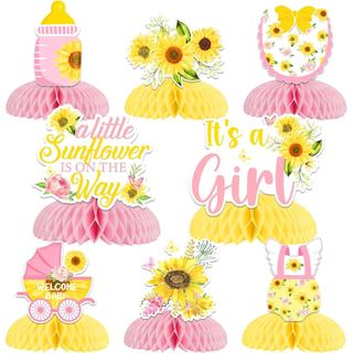 8 Peças de Decorações em Favo de Mel para Chá de Bebê com Girassóis, Decorações de Chá de Bebê com Girassóis Rosas para 