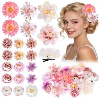 Yolyoo 21 Peças de Presilhas de Cabelo com Flores, Acessórios Boho, Presilhas de Cabelo com Rosas Havaianas de Seda, Ace
