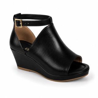 Sandália Feminina Anabela 8cm Ankle Peep Toe Fivela Casual Fechada Confortável Trabalho Passeio Leve