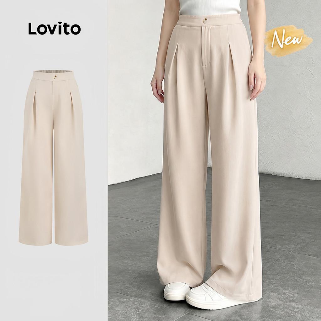 (New Arrival) Lovito Calças Casuais com Zíper Primavera/verão Calças de Cor Caqui Claro para mulheres L198ED062